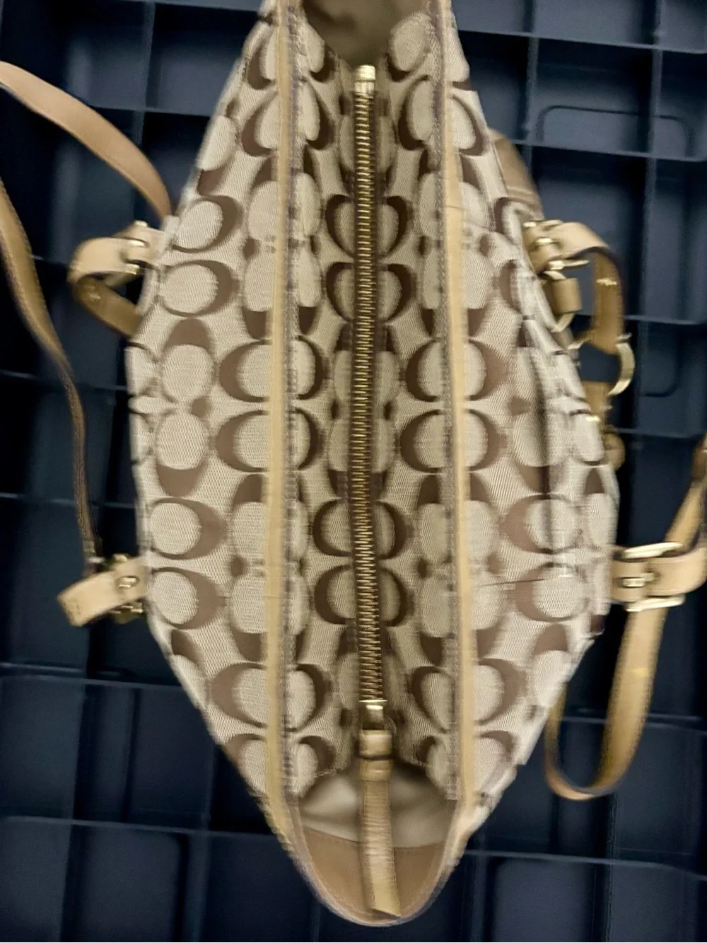 Coach Signature Jacquard Tote in Khaki Tan